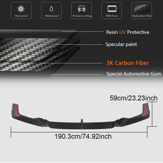 Накладка на передний бампер Lip V2 (для RS7, сухой карбон) для Ауди A7 2018- гг | Зображення 4