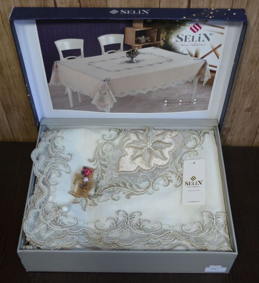 Льняная скатерть Selin Isil 160×350 см Кремовая | Зображення 2