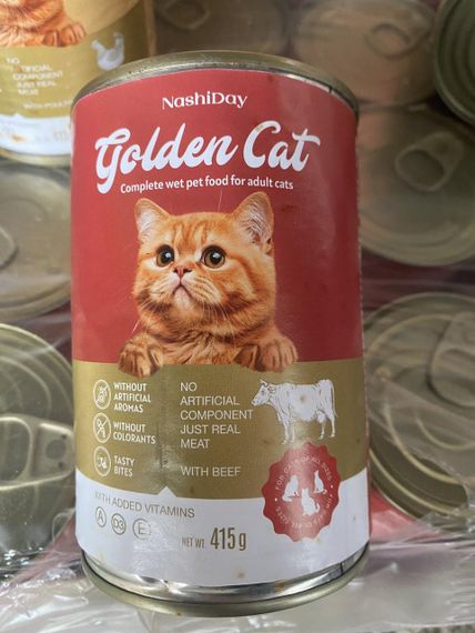 Вологий корм для котів Golden Cat NashiDay з м’ясом яловичини 415 г — натуральний склад та вітаміни