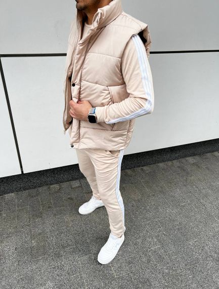 Мужской спортивный костюм тройка с жилетом AL0235 цвет бежевый размер 50/52 | Зображення 2