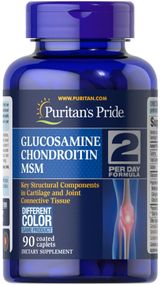 Глюкозамін, хондроїтин та МСМ Puritan's Pride Glucosamine, Chondroitin &amp; MSM-2 Per Day Formula 90 capl