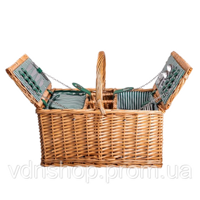 Кошик плетений для пікніка з посудом на 4 персони 48х33х43 см набір посуду туристичний для кемпінгу HP-ZQ-3