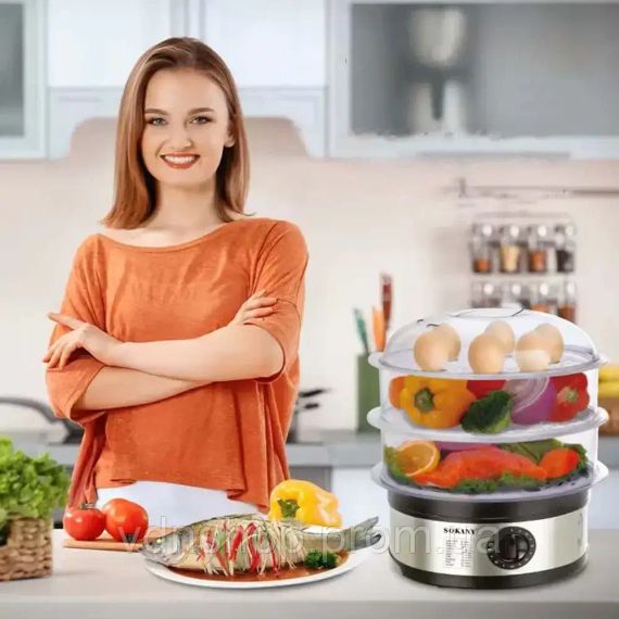 Электрическая пароварка 3-уровневая 650Вт, 11л, Sokany SK-07018 / Мантоварка электрическая / Электропароварка | Зображення 2