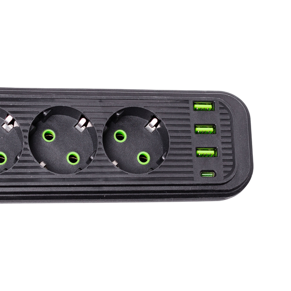 Мережевий фільтр 2.8 м подовжувач на 4 розетки з 3 USB 1 Type-C та кнопкою відключення HP-5-13MF | Зображення 6