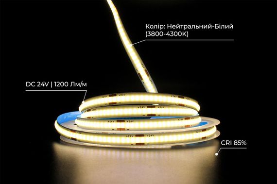 Світлодіодна LED стрічка PROLUM 24V СОВ 320 LED IP20 Series S Нейтральний-Білий 3800-4300K | Зображення 3