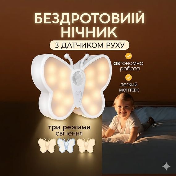 Світлодіодний світильник "Метелик" Настінний нічник із датчиком руху.