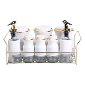 Набор для специй на подставке с бутылками для масла и уксуса 8 предметов Белый HP-1360W