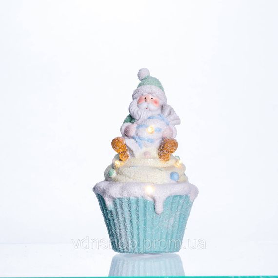 Новогодняя декоративная фигурка с подсветкой 10×10×17.5 см Новогодний декор Санта-Клаус на кексе из фарфора CR-6-7