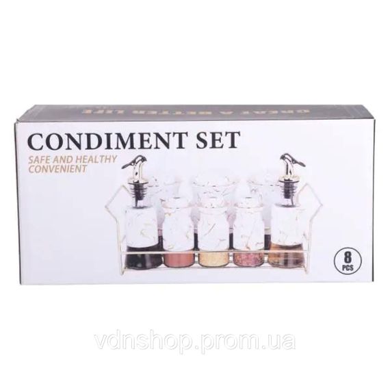 Набір для спецій на підставці з пляшками для олії та оцту 8 предметів Білий HP-1360W | Зображення 8