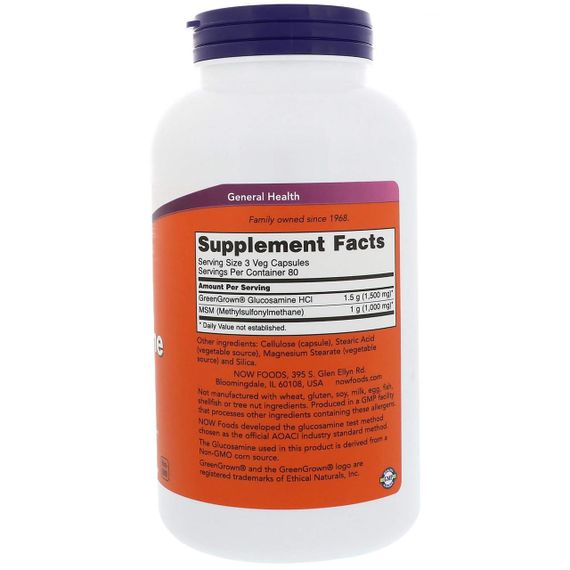 Глюкозамін та MSM, Glucosamine & MSM, Now Foods, 240 вегетаріанських капсул | Зображення 1