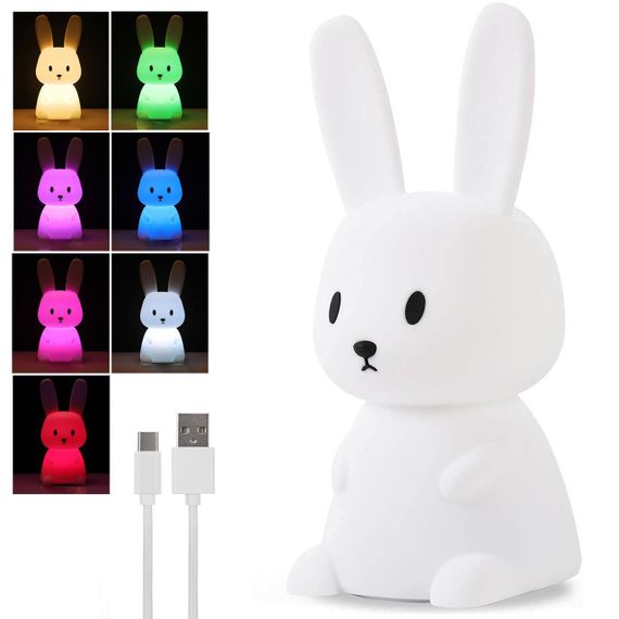 Силиконовый детский ночник "Зайка", 7 режимов, с USB, EL-543-19 / Светодиодный светильник на аккумуляторе