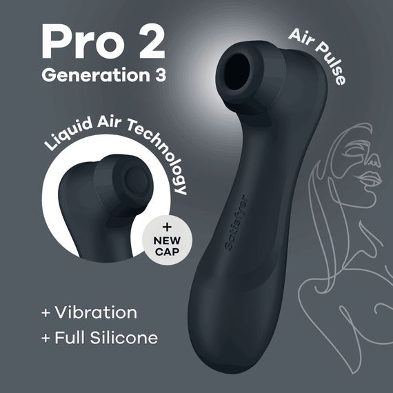 Вакуумний кліторальний стимулятор Satisfyer Pro 2 Generation 3 with Liquid Air (Без Bluetooth), Темно-сірий