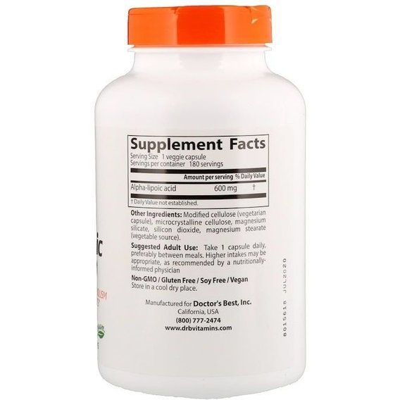 Альфа-ліпоєва кислота Doctor's Best Alpha-Lipoic Acid 600 mg 180 Veg Caps | Зображення 1