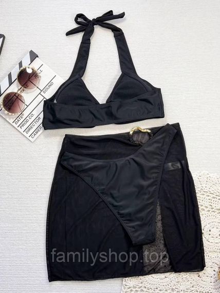 Женский раздельный купальник тройка 3 в 1 с юбкой бифлекс, MBк982, цвет черный, размер S | Зображення 3