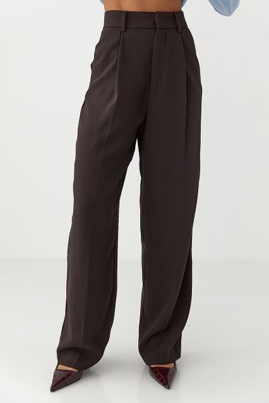 Класичні жіночі штани-палаццо зі складками - коричневий цвет, 40р (є розміри)