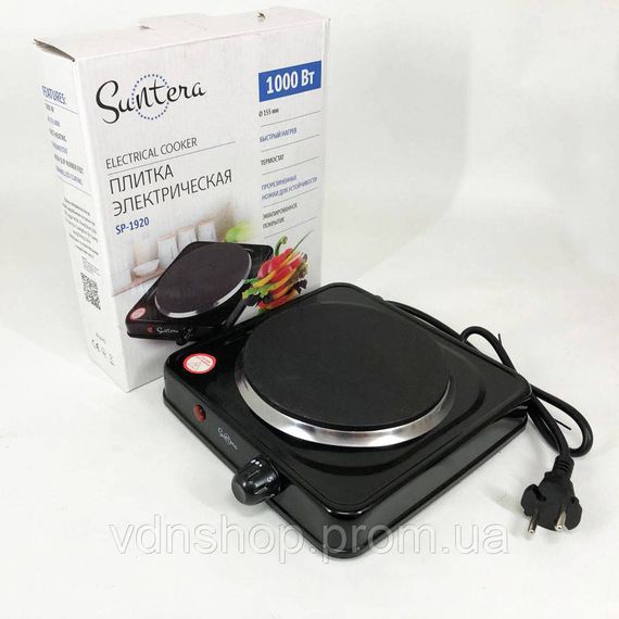 Зручна портативна плита Suntera SP-1920 1000 w, Маленька електрична плитка, Стильна електро плита OT-15 | Зображення 1