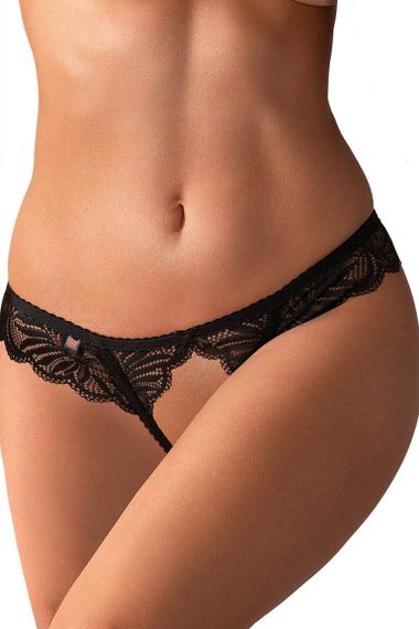 Стринги з вирізом Obsessive Contica otwarte Чорний S/M