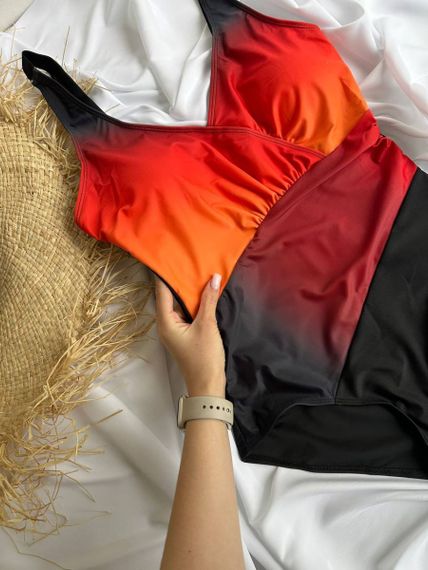 Чорний суцільний купальник PLUS SIZE з помаранчевим градієнтом | Зображення 8