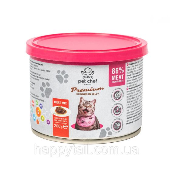 Влажный корм для котов Pet Chef кусочки в желе Мясный микс 200 г