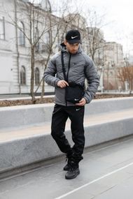 Комплект чоловічий: куртка MOTION Nike сіра + штани "President" чорні. Барсетка у подарунок! (1264536263)