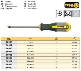 Викрутка хрестоподібна PZ 2 х 150 мм CrV VOREL-60937