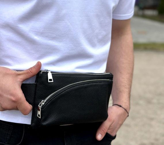 Топ! Поясна сумка-бананка чоловіча шкіряна чорна TD-54928 | Зображення 5