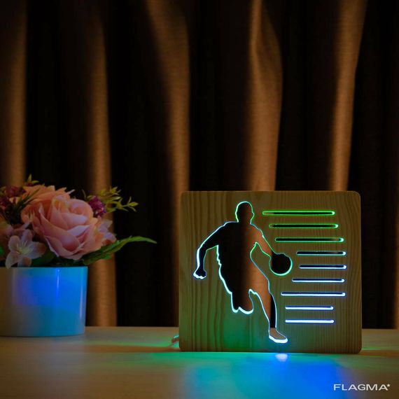 Светильник ночник ArtEco Light из дерева LED "Баскетболист с мячем" с пультом и... | Зображення 9