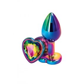 Райдужна анальна пробка з каменем Metal Colorful Heart L, Радужный