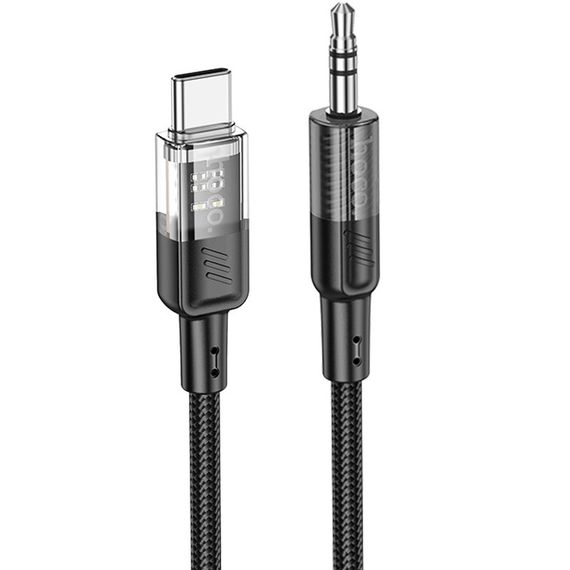 Аудіо кабель Aux Hoco UPA27 Spirit transparent (Type-C to AUX 3.5mm) (1.2m) Black