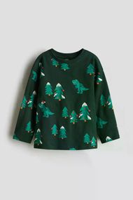 Дитячий новорічний лонгслів для хлопчика H&M 92 см Темно-зелений (25111708A)