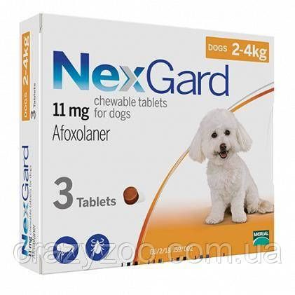 Таблетка от блох и клещей NexGard для собак от 2 до 4 кг