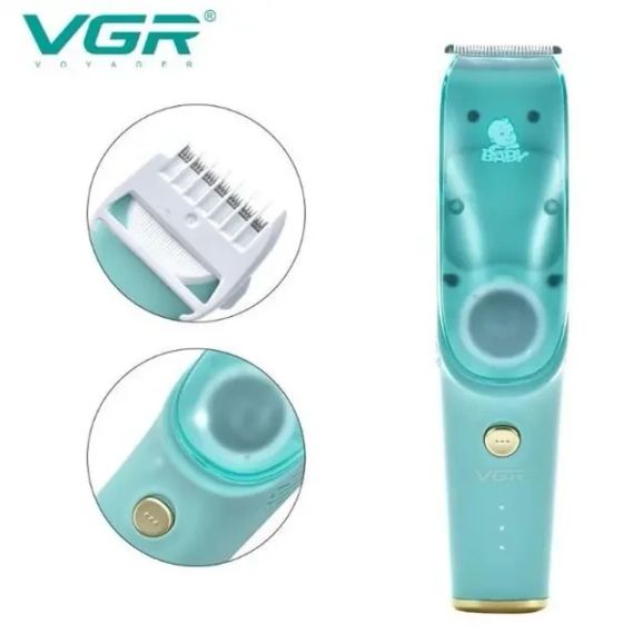 Бесшумная машинка для стрижки детей и младенцев VGR Baby V-151, Беспроводной триммер 3 насадки с вытяжкой | Зображення 3