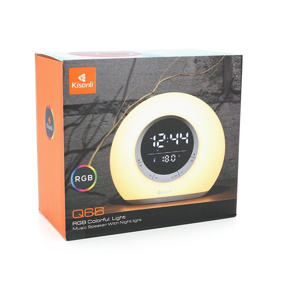 Колонка Kisonli Q6B Bluetooth 5.0, 1х5W, 3600mAh, USB/TF/FM/BT/LED/Clock/RGB Light, DC: 5V/1A, BOX, Silver, Q30 | Зображення 1