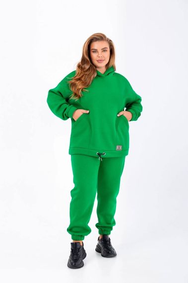 Женский теплый спортивный костюм на флисе худи и штаны NB23038 цвет зеленый, размер 54/56 | Зображення 4