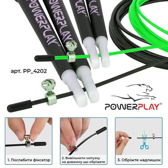 Скакалка швидкісна PowerPlay 4202 Ultra Speed Rope Зелена (2,9m.) | Зображення 4