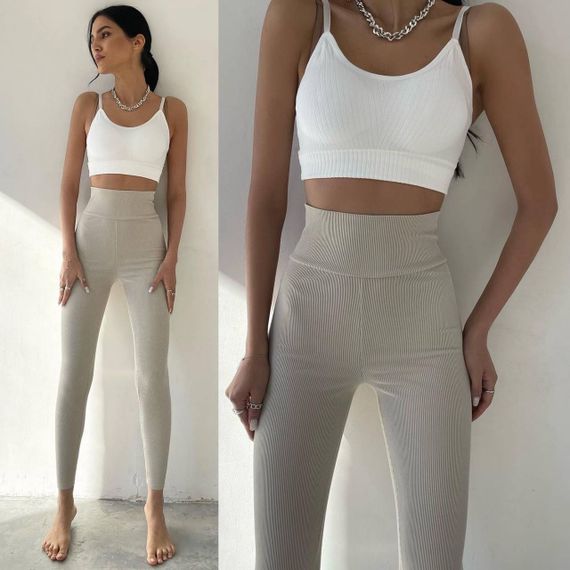 Женские теплые лосины в рубчик на флисе больших размеров BF865 цвет бежевый, размер 50/52 | Зображення 2