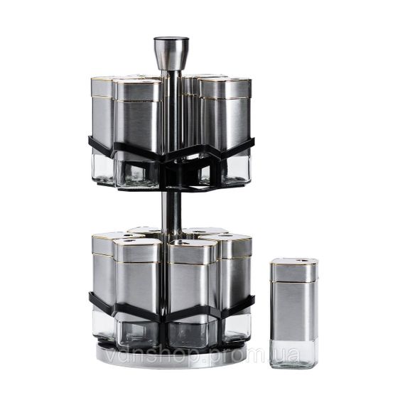 Набор для специй на подставке 12 баночек по 120 мл, хром с золотом HP1321 | Зображення 3