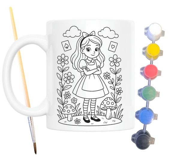 Набор для творчества кружка раскраска по мотивам Алиса в Стране чудес (Льюис Кэрролл) 330 мл белая (КР0170) | Зображення 1