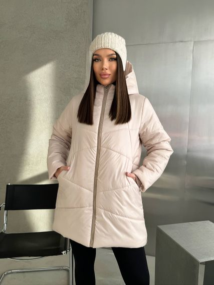 Женская теплая зимняя куртка с капюшоном NB23053 размер 54/56 цвет светло-бежевый