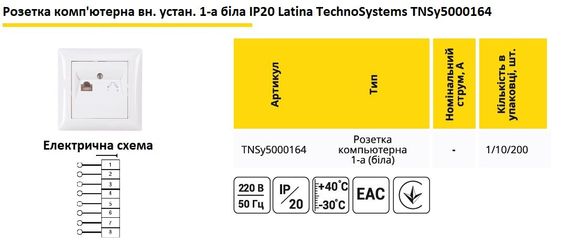 Компьютерная внутренняя 1-я (белая) IP20 Latina Ny95000164 | Зображення 1