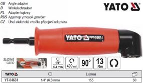 Адаптер тримач біт YATO Польща 1/4" 155 мм 90° YT-04631