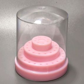 Розовая підставка-подіум для фрез (на 48шт) з прозорою кришкою