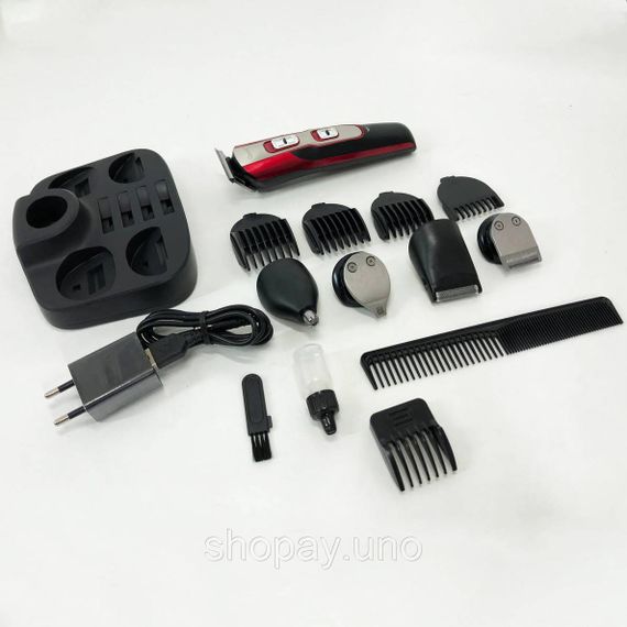 Машинка для стрижки 10в1 GEMEI GM-592, машина для окантування, підстригальна машинка. Колір: червоний | Зображення 2