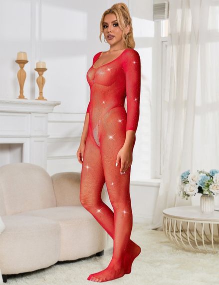 Комбинезон сетка со стразами Star Night и открытым доступом, красный, XS-M sexstyle | Зображення 1