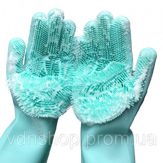 Силиконовые перчатки Magic Silicone Gloves для уборки чистки мытья посуды для дома. Цвет: бирюзовый GB-41 | Зображення 1