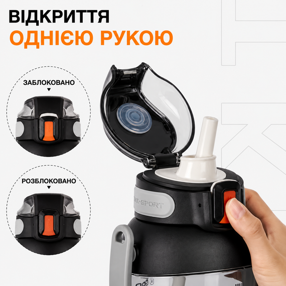 Бутылка TKK 1400 мл - Черная Tritan BPA-free, ударопрочная, спортивная с двойной системой переноски | Зображення 4