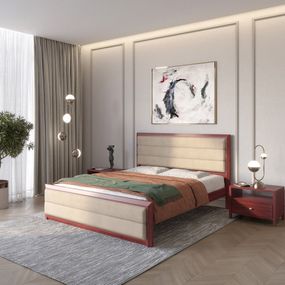 Двоспальне дерев&#039;яне ліжко Mebigrand Барселона Б5 Махонь/Аляска 23 (Бежевий) 140х200 см (MBG-13039)