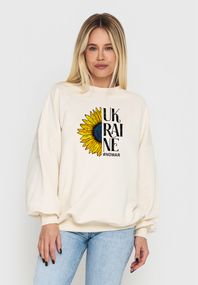 Світшот жіночий молочний з принтом "Соняшник Ukraine", 2XL