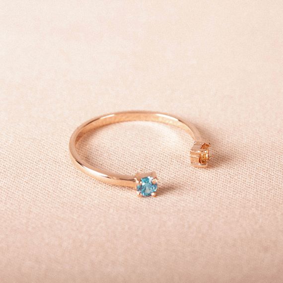 Кольцо из красного золота с желтым и голубым камнем 16.5 | Зображення 7