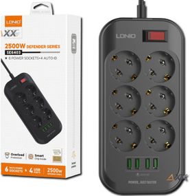 Мережевий подовжувач з 6 розетками та 4 USB-портами LDNIO SE6403 (22011-01_407)